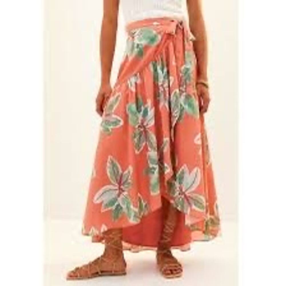 Hutch Coral floral wrap midi skirt xs